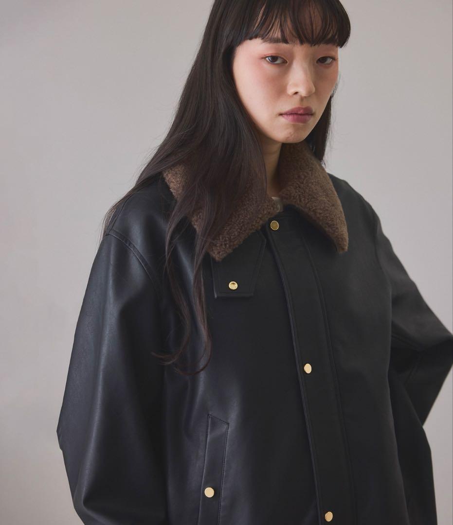 美品　アダムエロペ　シンセティックレザーフライトジャケット　黒