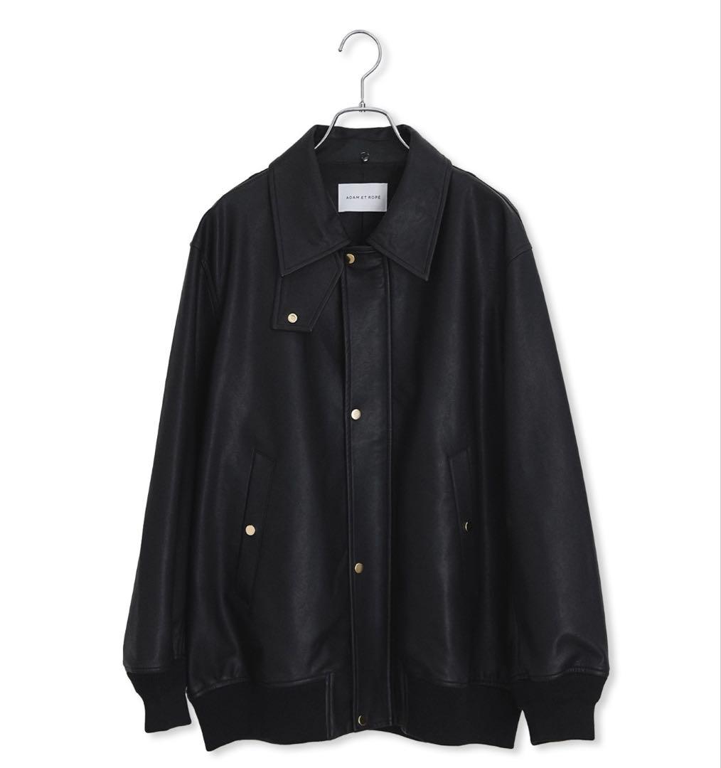 美品　アダムエロペ　シンセティックレザーフライトジャケット　黒