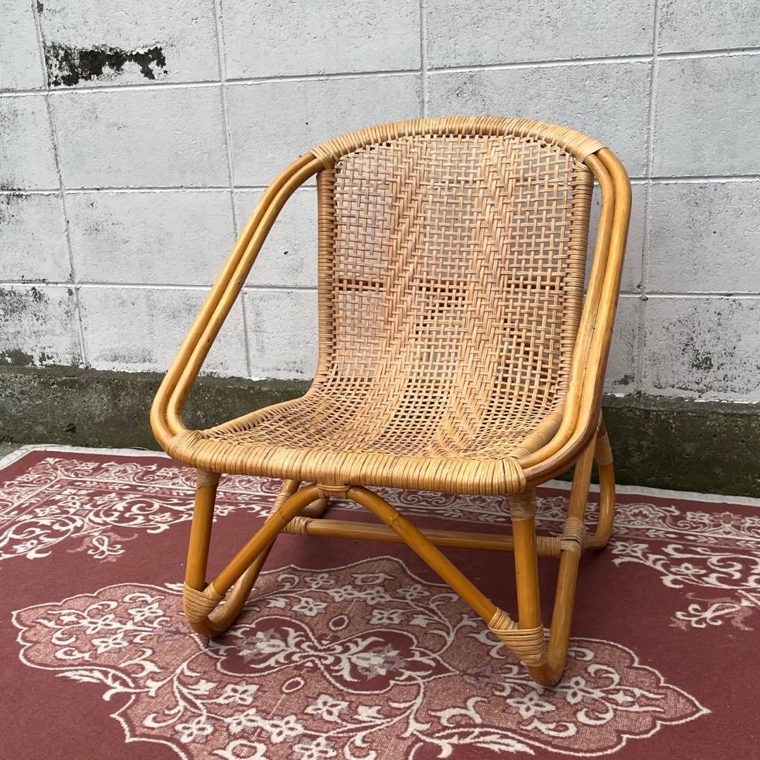 古家具ナチュラル天然素材◾️籐ラタンフレーム ラタンチェア 椅子 アームチェア B