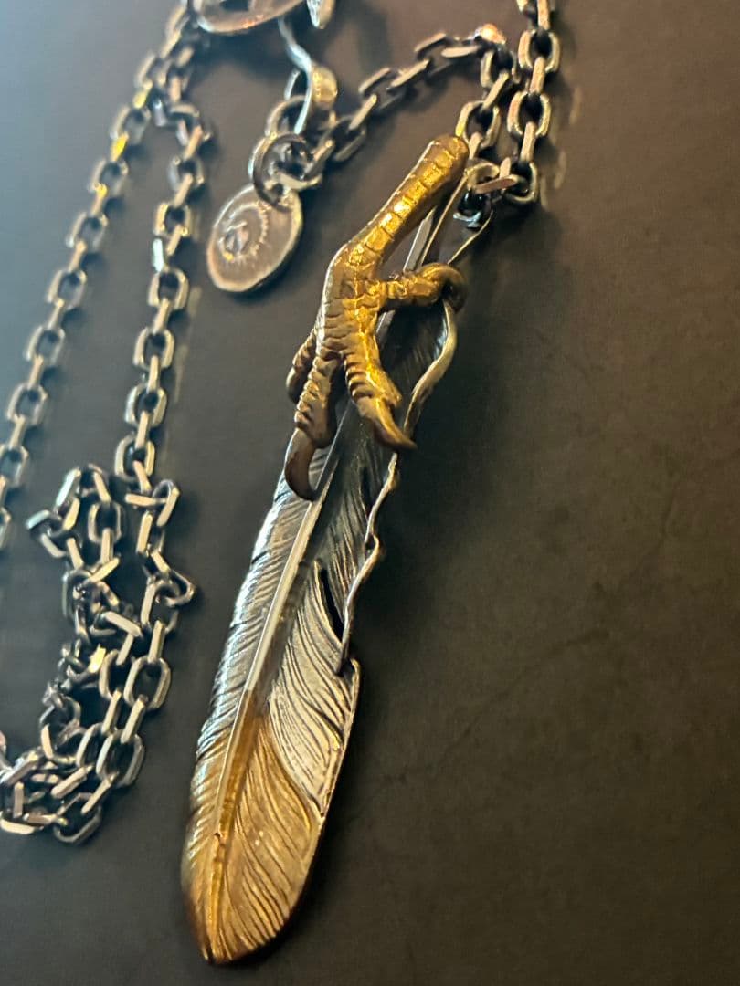 ゴローズ　金爪先金特大フェザーシルバー太陽メタル中イーグルフック細角チェーン
