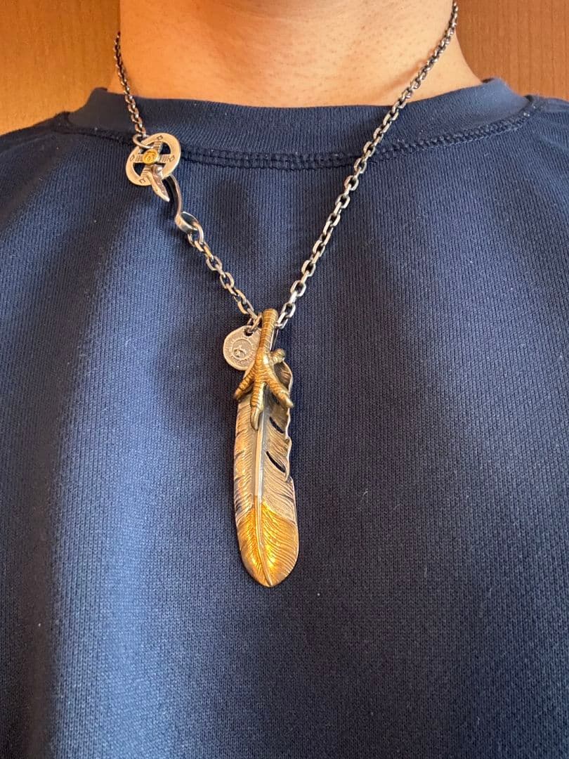 ゴローズ　金爪先金特大フェザーシルバー太陽メタル中イーグルフック細角チェーン