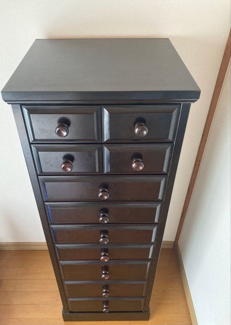 ダークブラウン木製チェスト 11引き出し