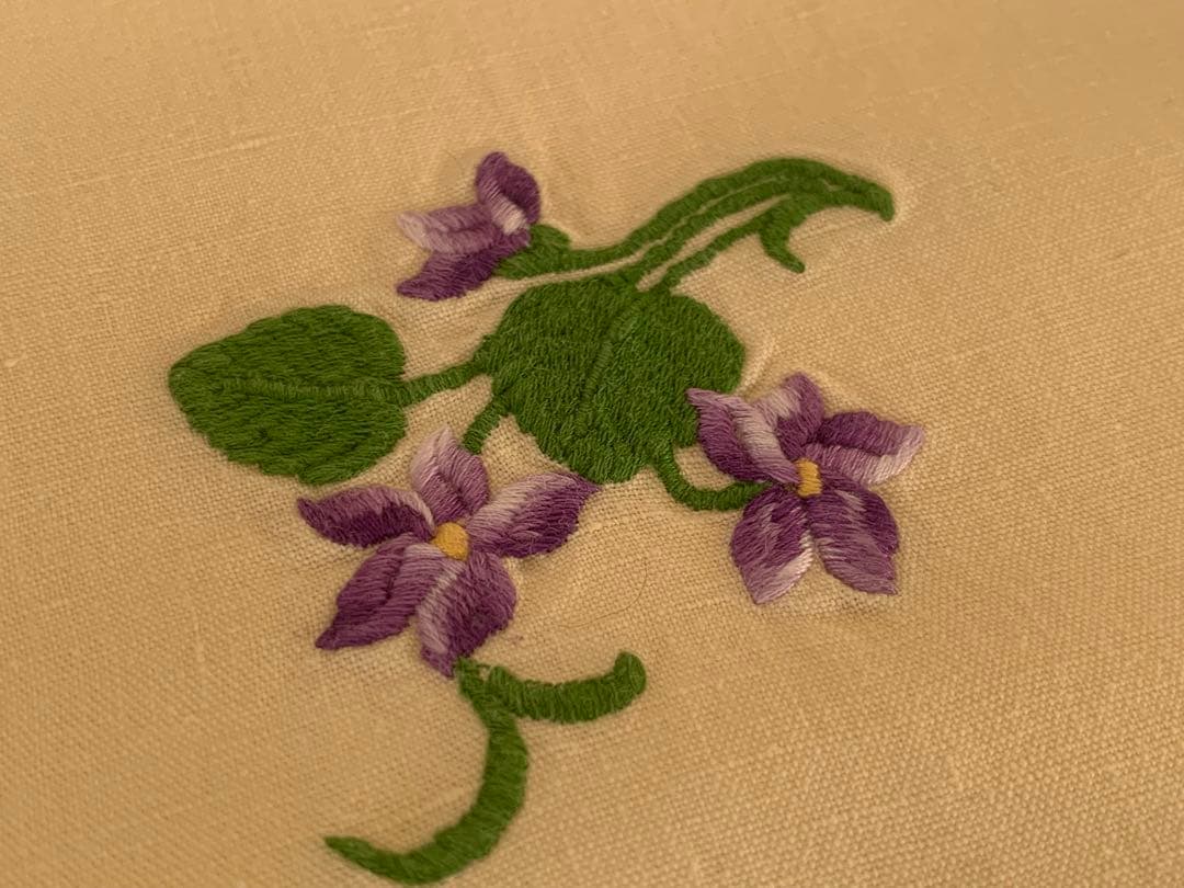 フランス　蚤の市　すみれ　刺繍　クロス　12枚セット