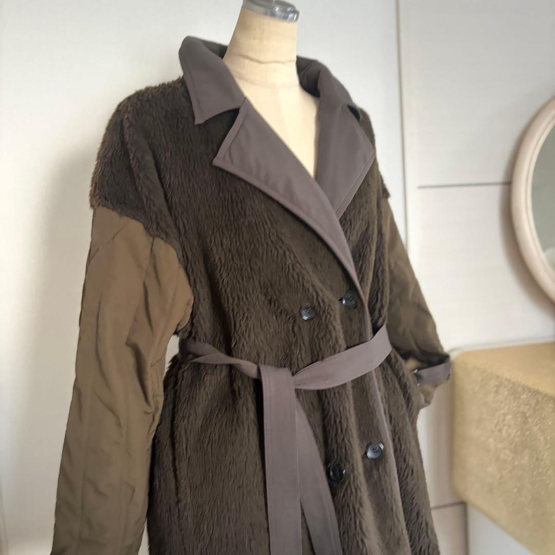 E*o様 美品CLANE 安達祐実さん着リバーシブルミリタリーロングコート1モカ