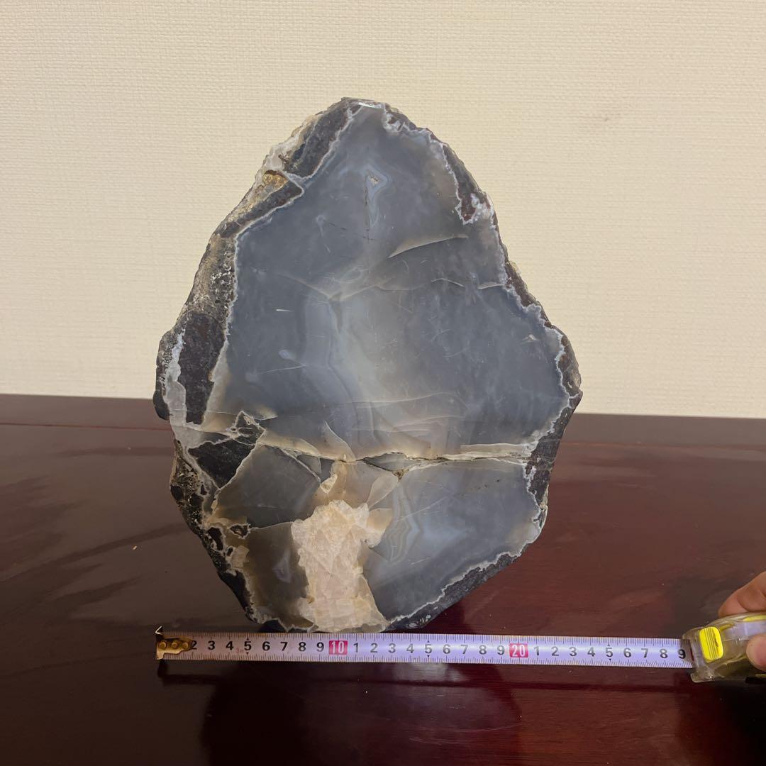 【特大】瑪瑙（メノウ）ジオード 晶洞石 原石 20cm 幸運を呼ぶ笑口 インテリ