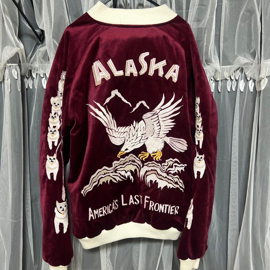 ヒューストン　アラスカ刺繍ワインレッドスカジャン