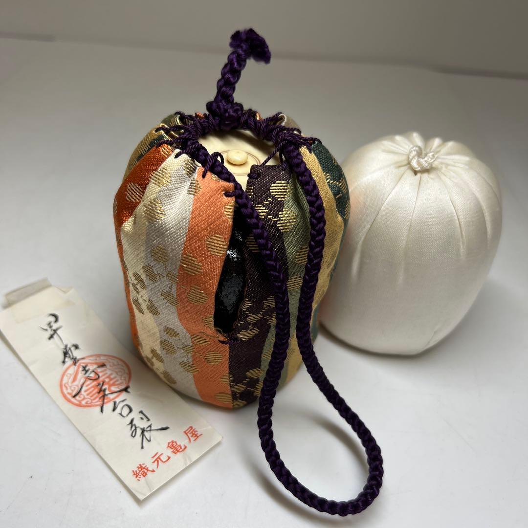 黒楽　上手茶入　替仕覆付（高木間通）　木箱付　高約7.5㎝東Y7-1229☆2F