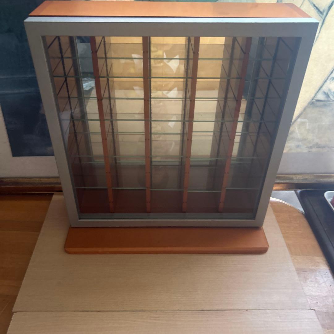 中型標本箱 ガラス 木製 オレンジ シルバー