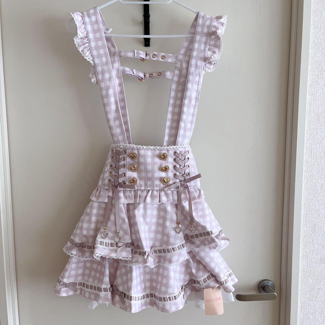 リズリサはしごリボンギンガムティアードスカパンスカート ピンク