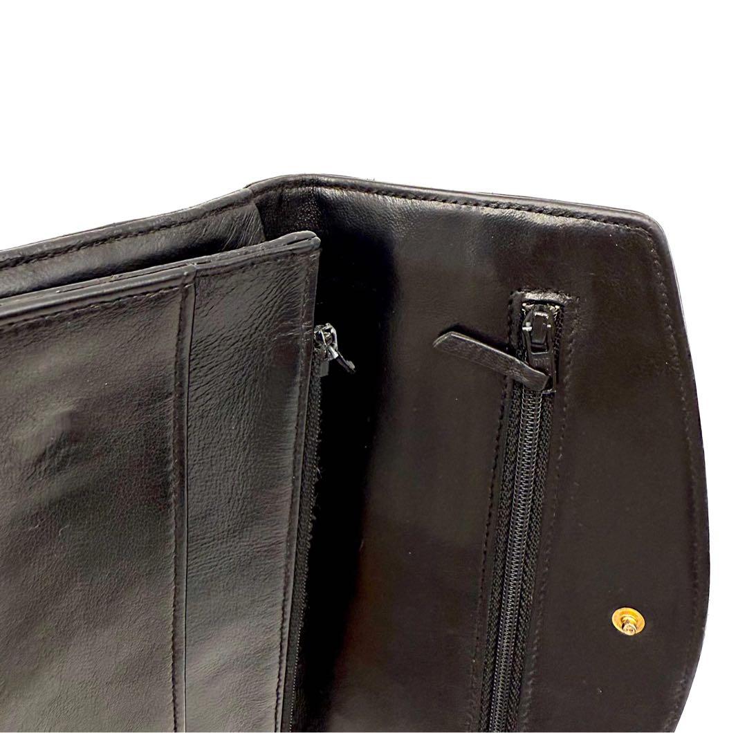 CHANEL 二つ折り ラムスキン デカココ 財布 ブラック　チェーン付