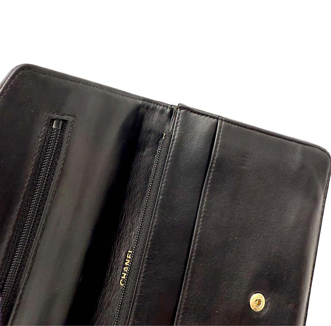 CHANEL 二つ折り ラムスキン デカココ 財布 ブラック　チェーン付