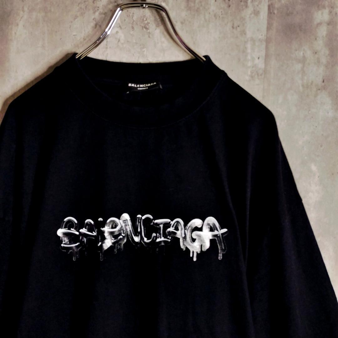 バレンシアガ スライムロゴ グラフィック オーバーサイズ 長袖Tシャツ 黒 L