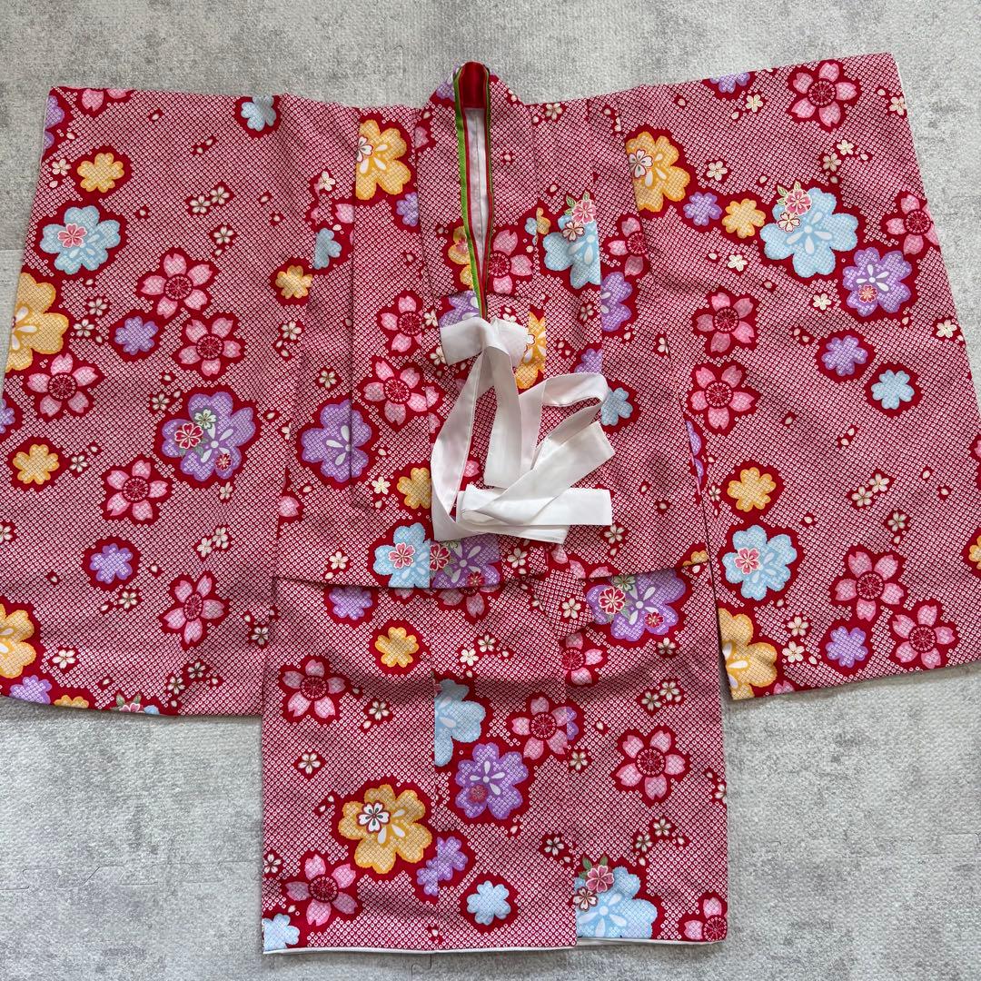 七五三 花ひめ　赤とピンク花柄　三歳　着物　箱付きです
