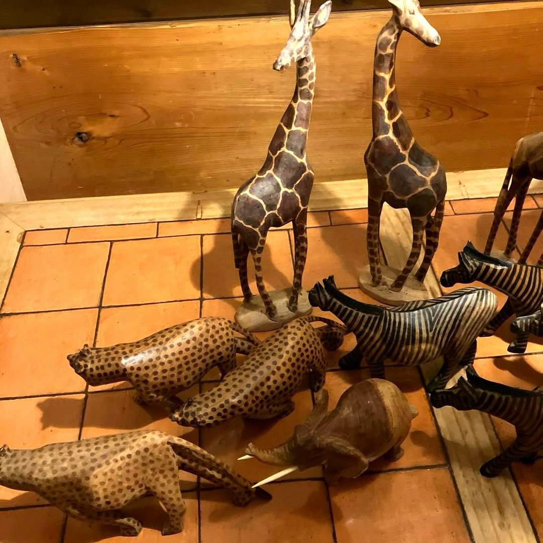 ✨レアビンテージ品✨　ハンドメイド 木製動物オブジェセット アフリカンスタイル