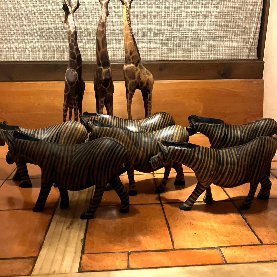 ✨レアビンテージ品✨　ハンドメイド 木製動物オブジェセット アフリカンスタイル