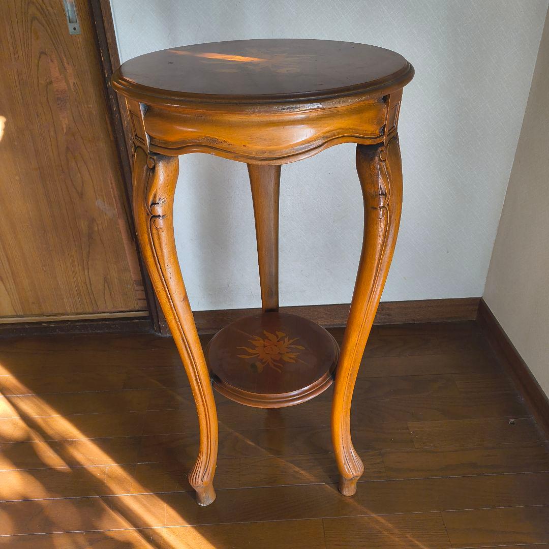 イタリア サイドテーブル 花台 象嵌 猫脚