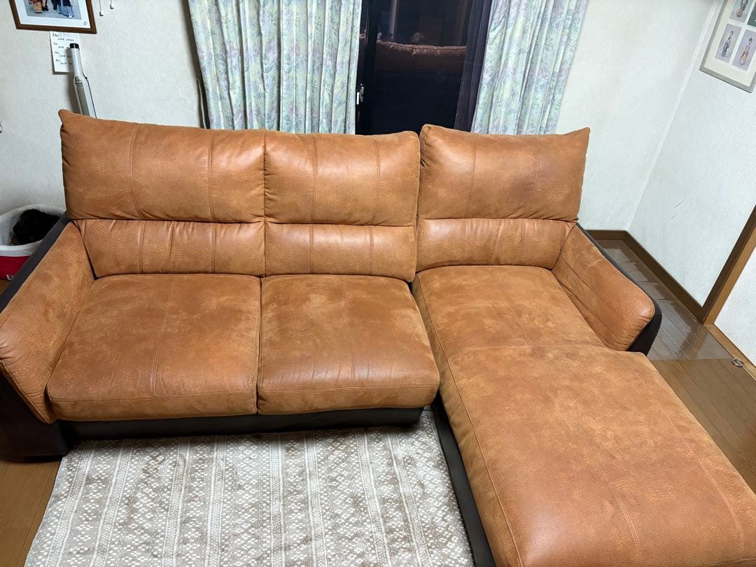 ブラウン コーナーソファ 合成皮革