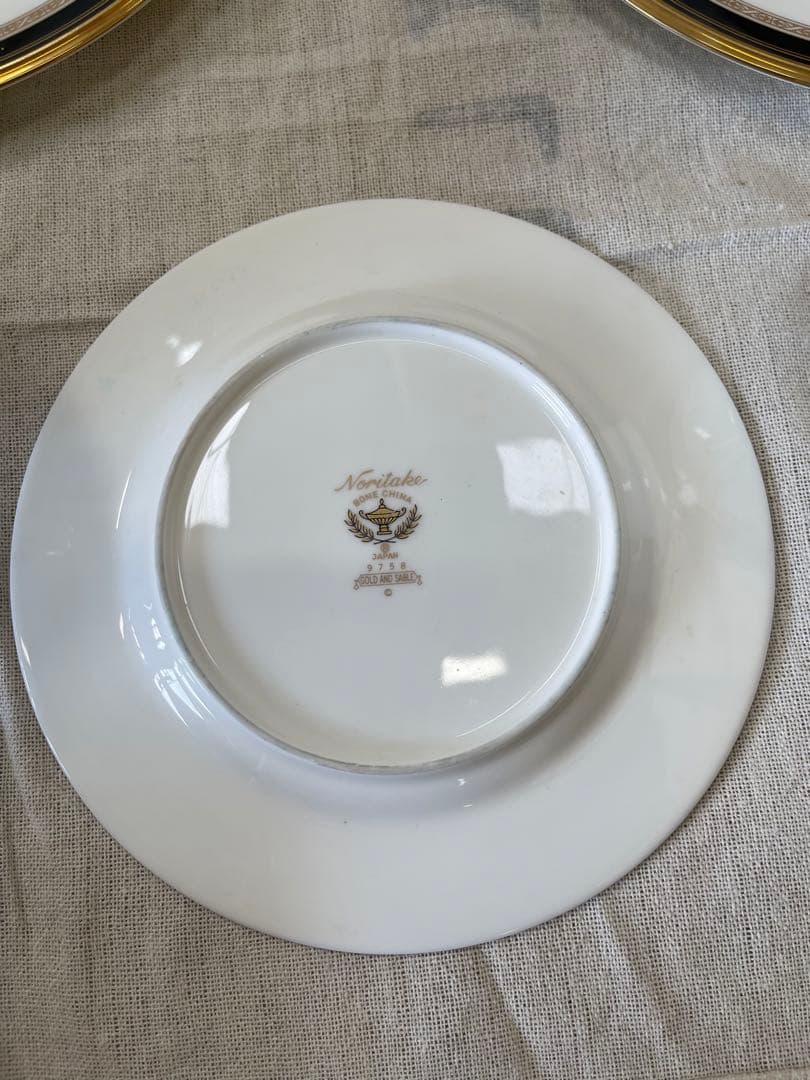 088 オールドノリタケ　瑠璃片葉金蝕　皿5 シュガーボウル1 カップ1 金彩