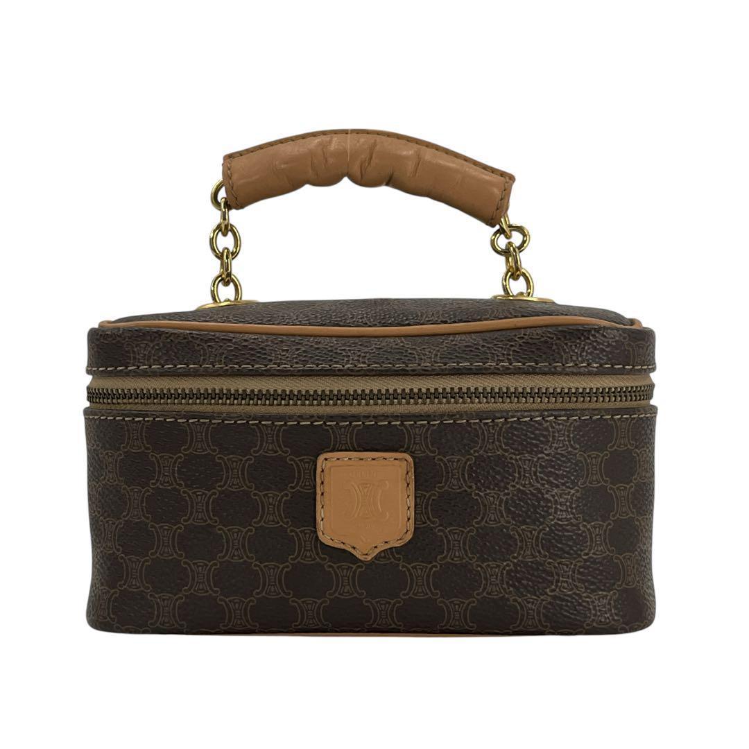 セリーヌ　バニティバッグ　チェーン　マカダム柄　トリオンフ　化粧ポーチ　PVC