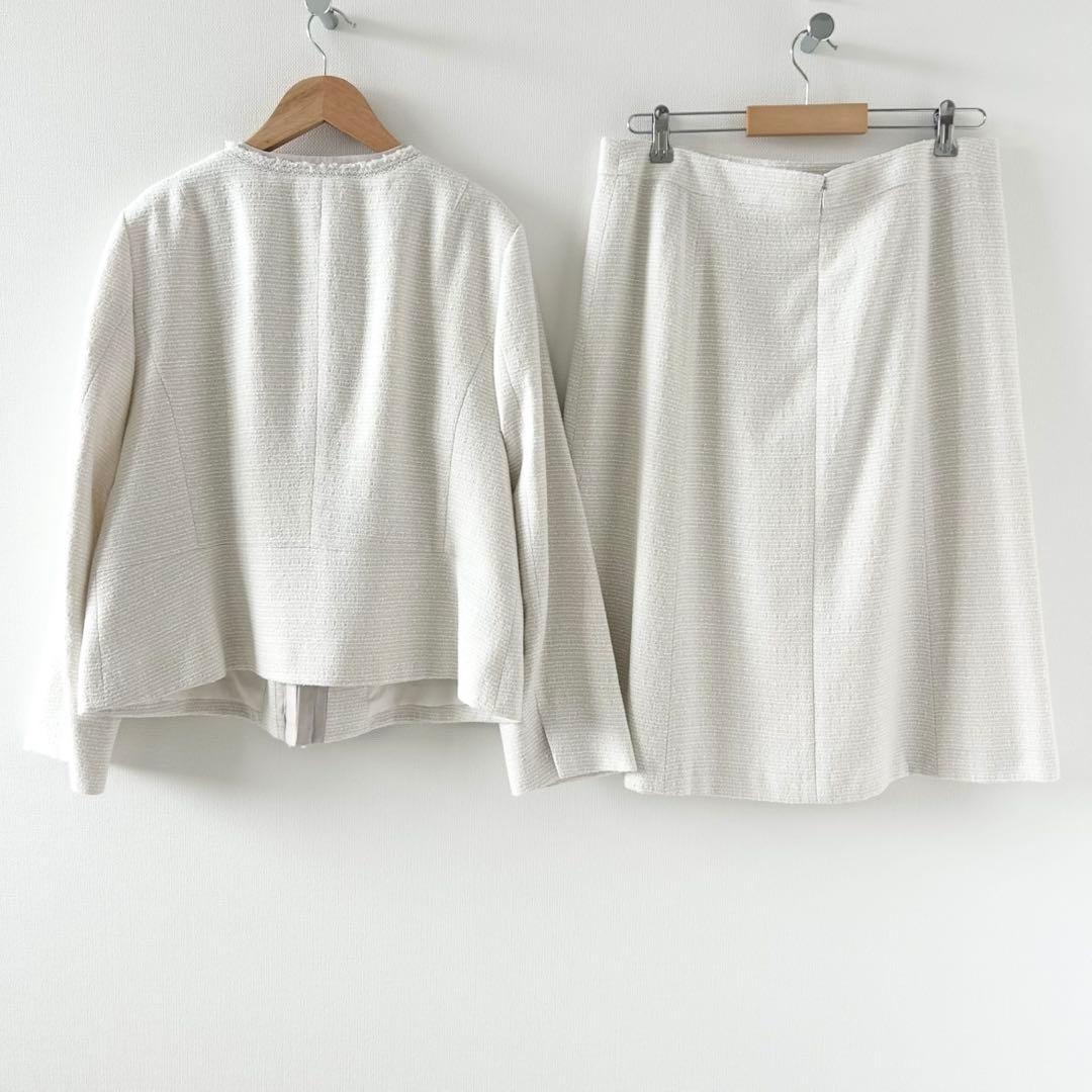 23区 スカートスーツ　セットアップ　ツイード　ノーカラー　大きいサイズ