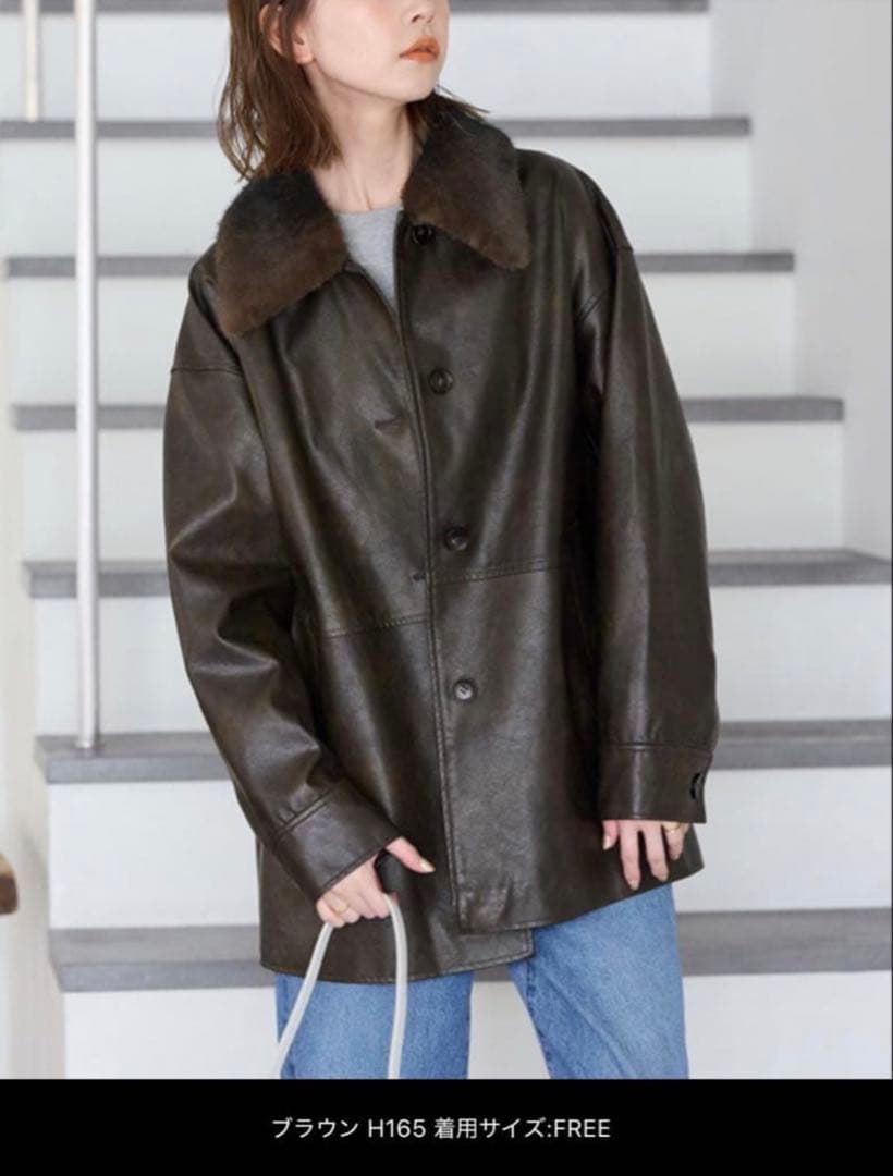 ayf「新品」アウター ウォッシャブルフェイクレザーファー襟付カバーオール