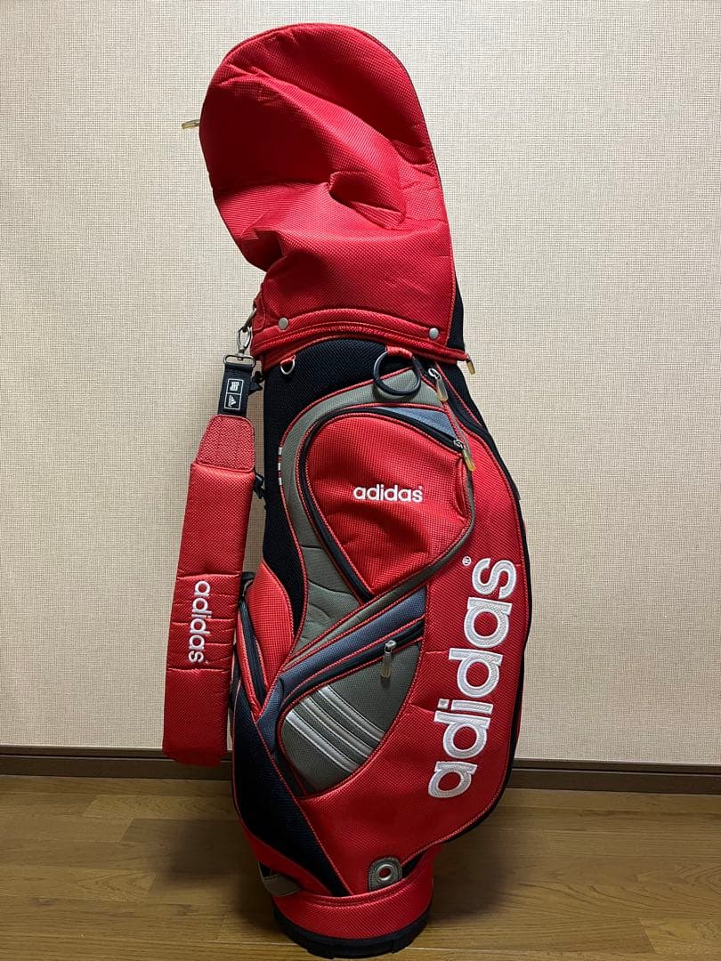 a121/美品★adidas キャディバッグ 赤黒