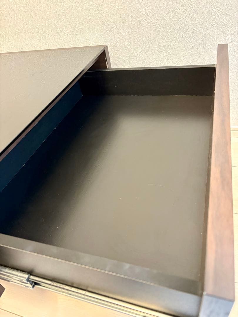 センターテーブル引き出し付き　ガラストップ　ダークブラウン