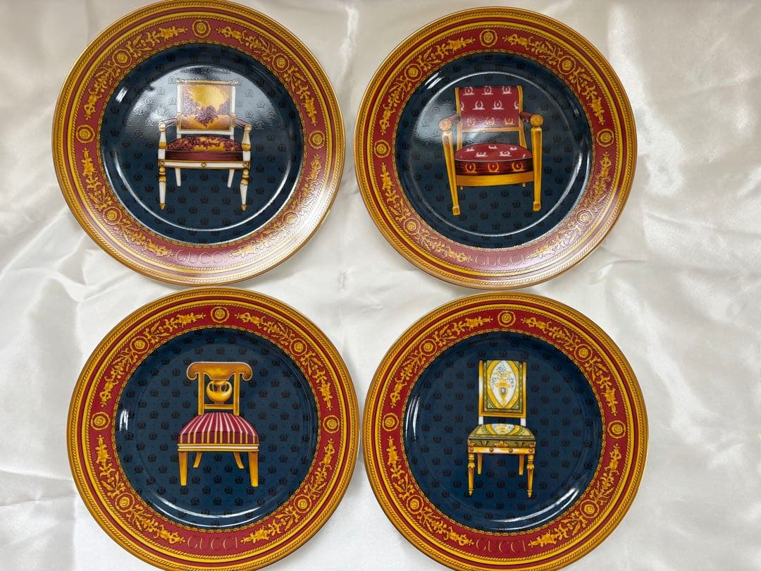 GUCCI 「ルイ王朝様式椅子デザイン 陶器皿 4枚セット」