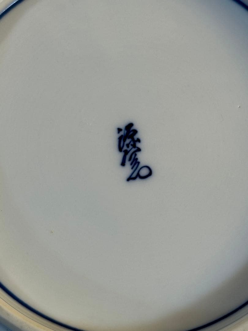 源右衛門 珍しい柄です 直径18cm 八角皿 五枚 まとめ 色絵花紋 染付