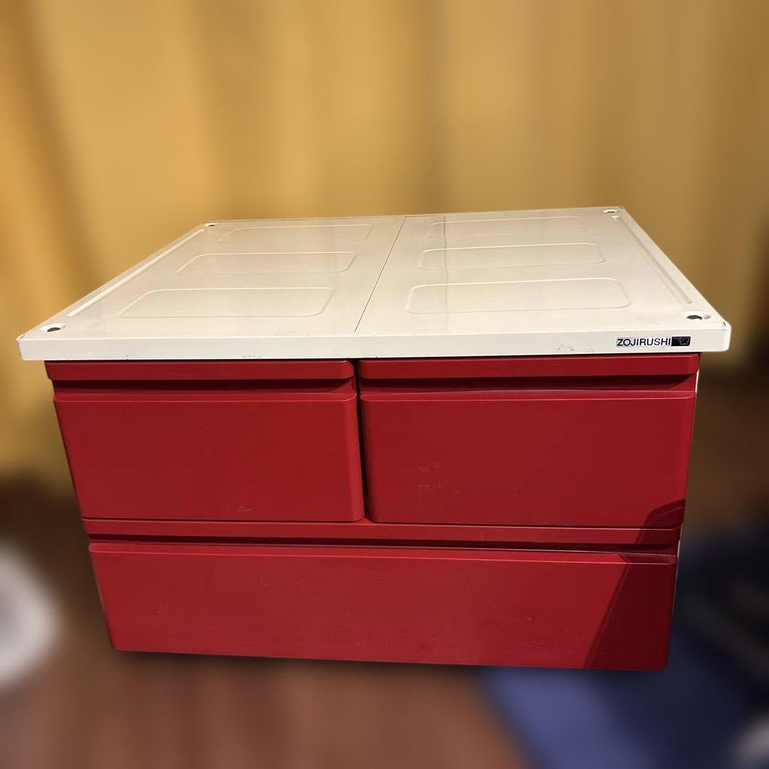 ZOJIRUSHI 赤い衣類収納ケース 2段式ヴィンテージ昭和レトロ激レアポップ