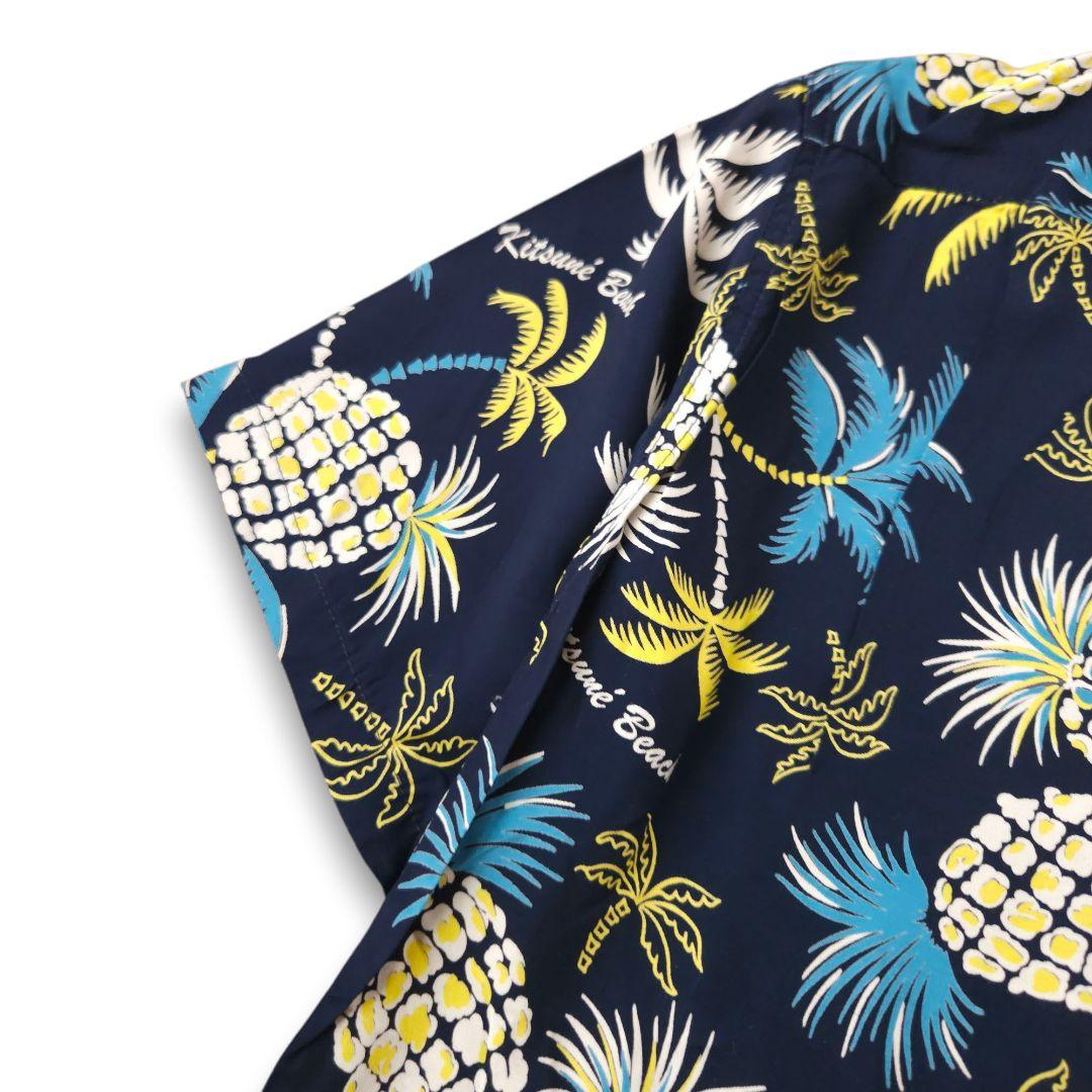 メゾンキツネ ハワイ限定 アロハシャツ Lサイズ相当 総柄 紺色 極美品