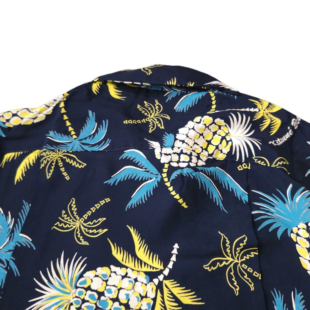 メゾンキツネ ハワイ限定 アロハシャツ Lサイズ相当 総柄 紺色 極美品