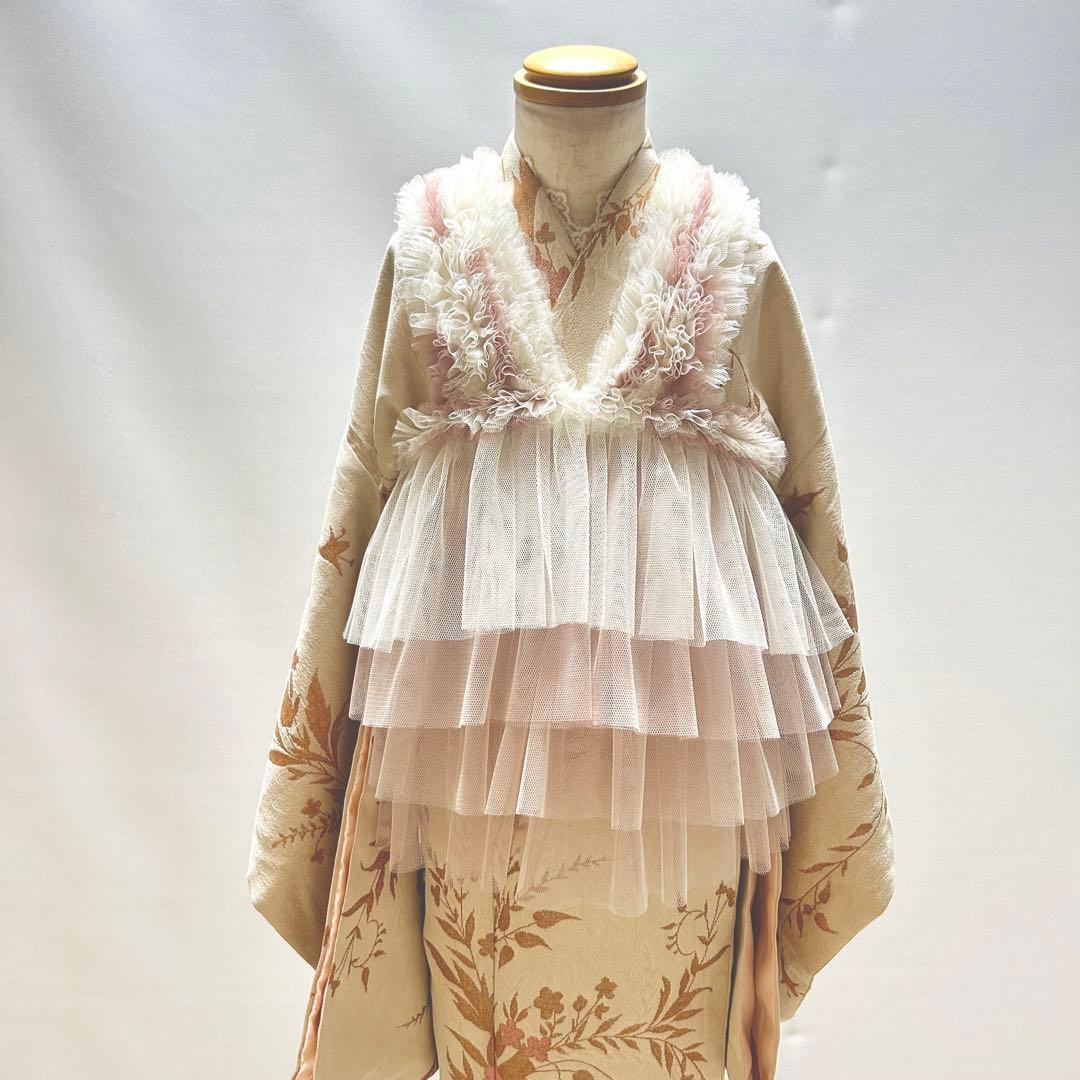 被布エプロン【ミルクティーピンク】チュール被布　被布ドレス　七五三 被布エプロン