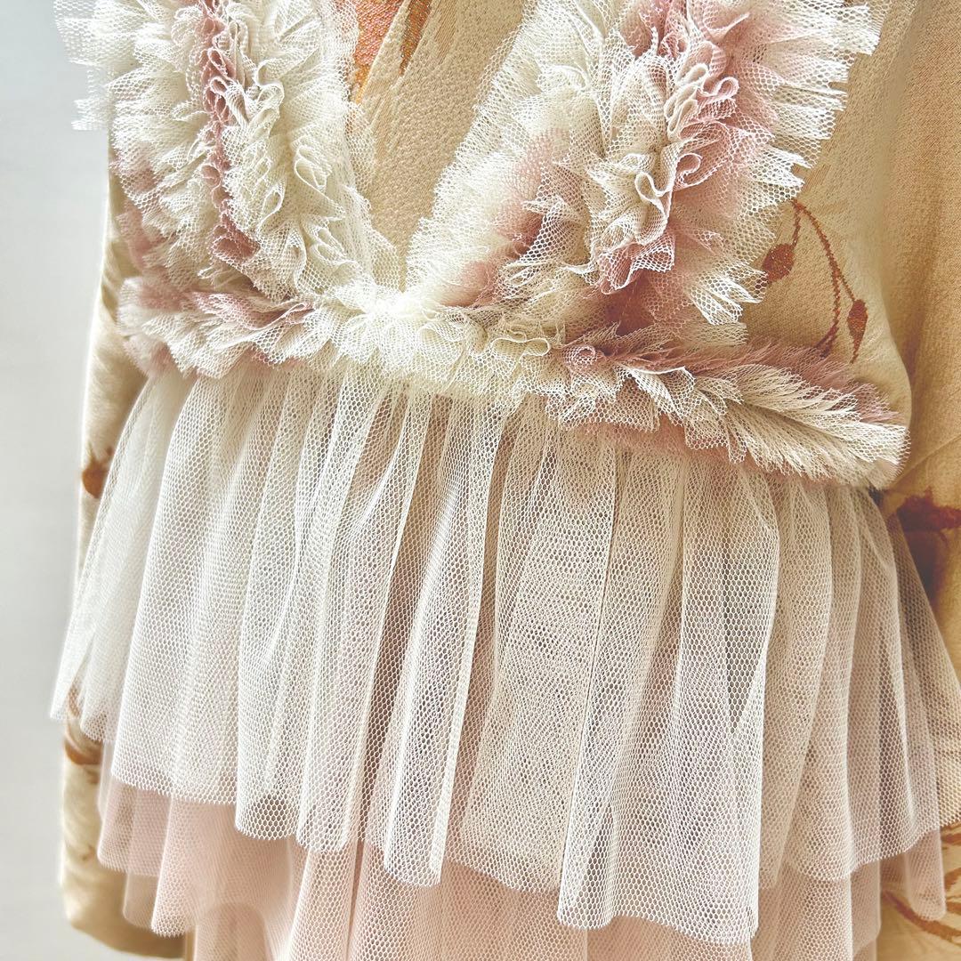 被布エプロン【ミルクティーピンク】チュール被布　被布ドレス　七五三 被布エプロン