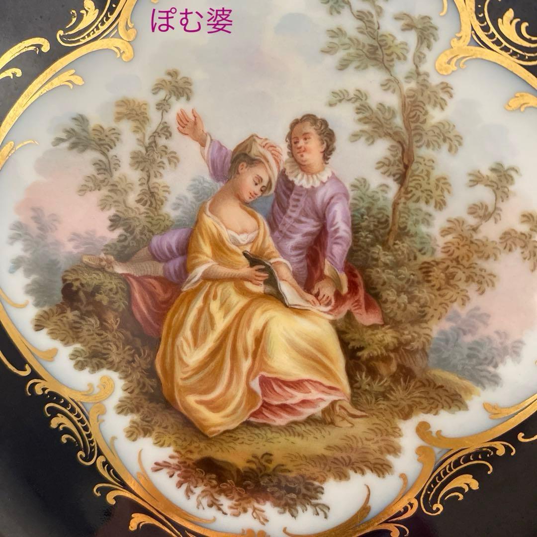 【古マイセン】恋人文／コバルト 22金彩　皿 プレート