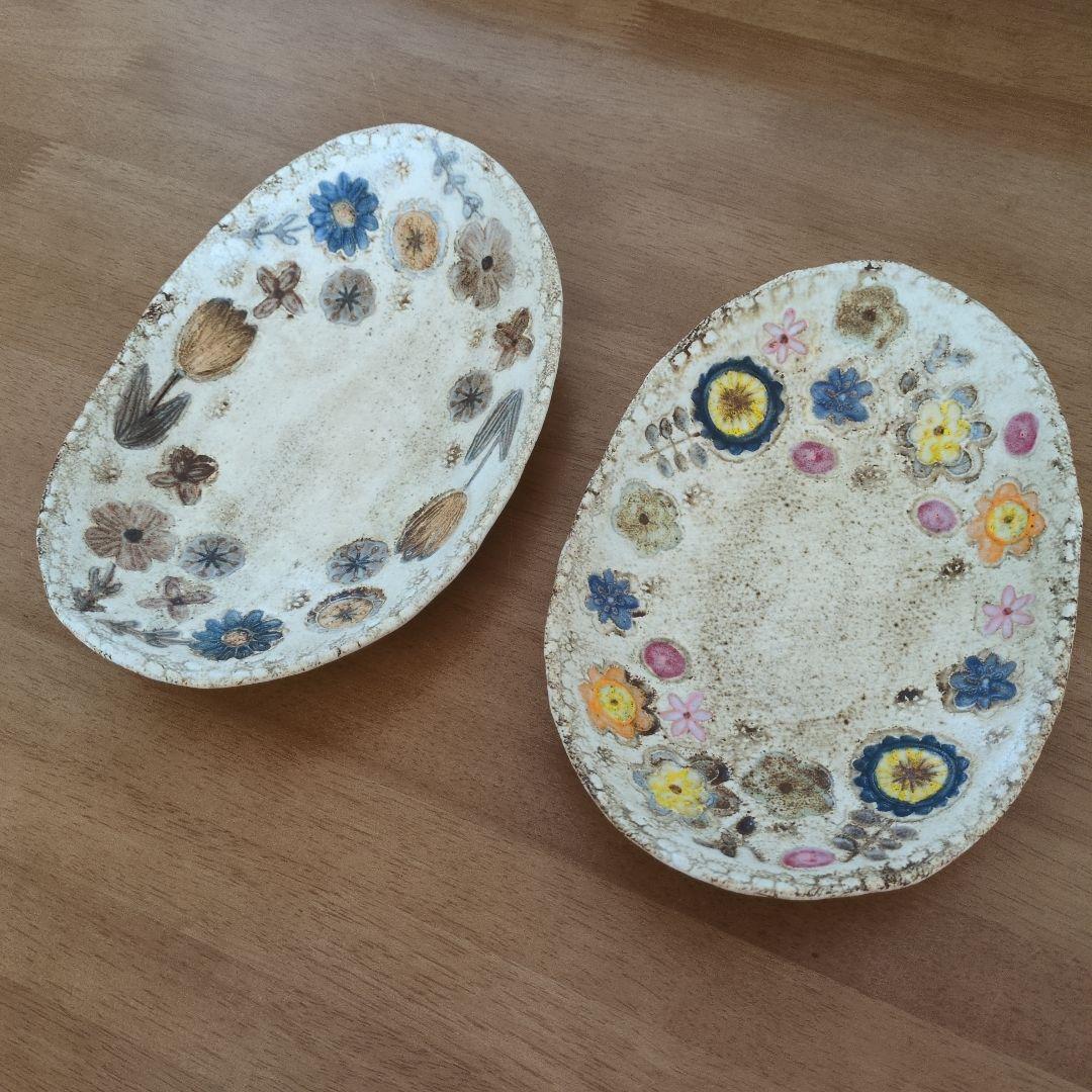 本田あつみ　花柄陶器皿　2枚セット