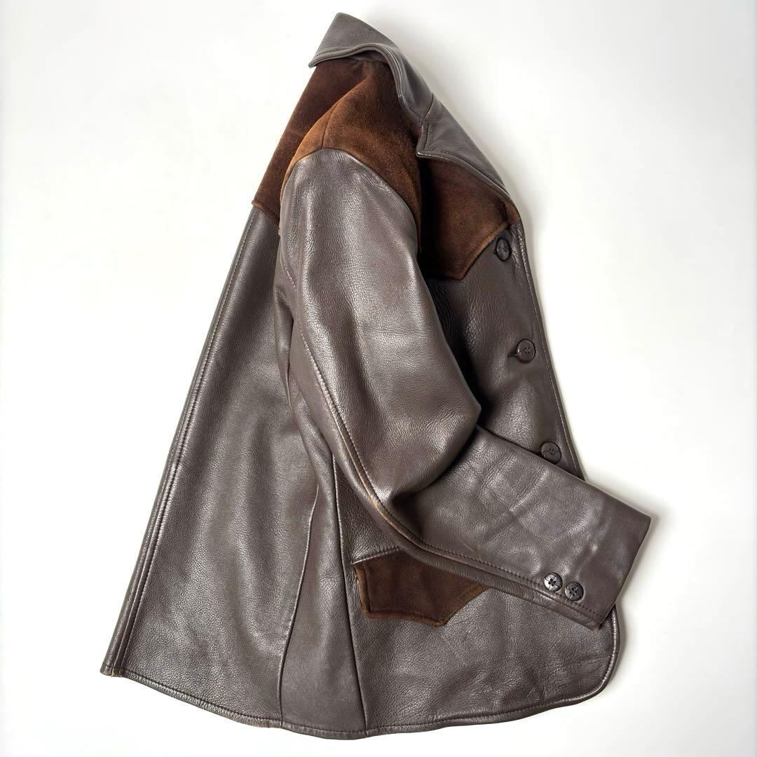 【米国製】Deer Wear レザージャケット 茶 34 鹿革 ウエスタン