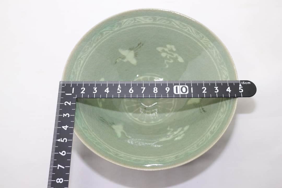 韓国人間文化財 柳海剛(柳根瀅) 高麗青磁 鶴文茶碗 共箱