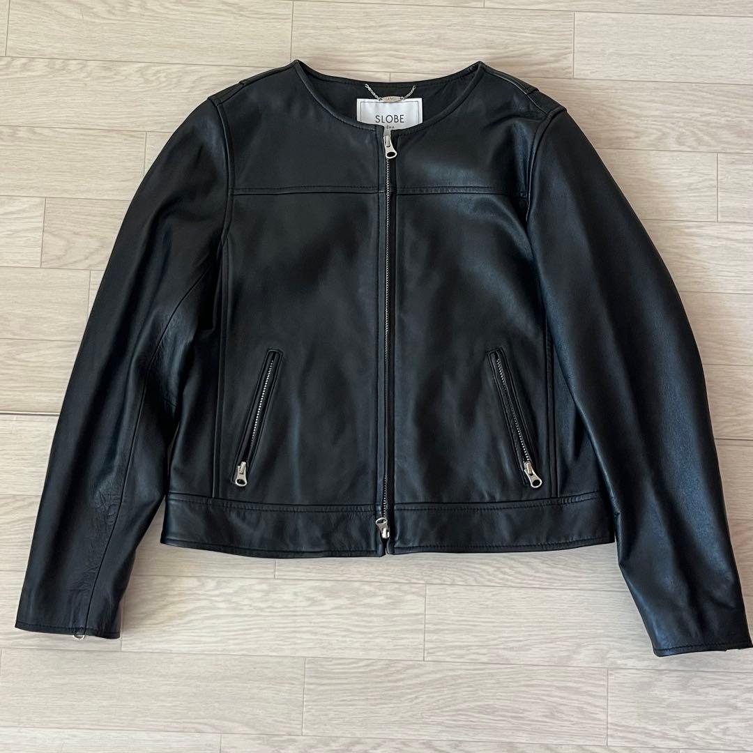 美品 SLOBE IENA ノーカラーライダースジャケット 羊革 サイズ38 冬
