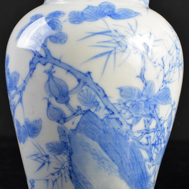 会津本郷焼　白鳳堂　富三製　草花文瓶　時代箱付　M　R7400