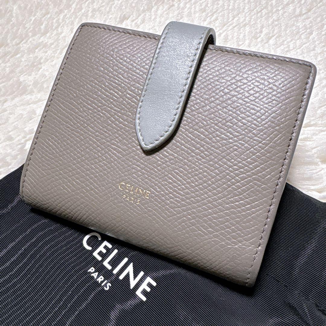 ♡美品♡CELINE 二つ折り財布 ストラップ スモール ウォレット グレーロゴ