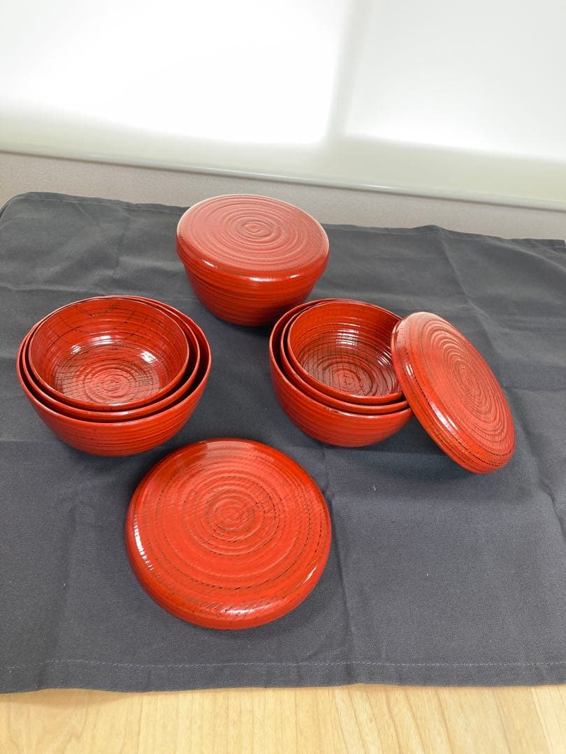 漆器　根来塗り　入り子(4点入)　3個セット