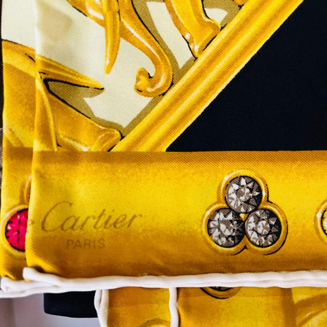 【美品】Cartier　カルティエ　エレファント　シルクスカーフ ゴールド 箱付