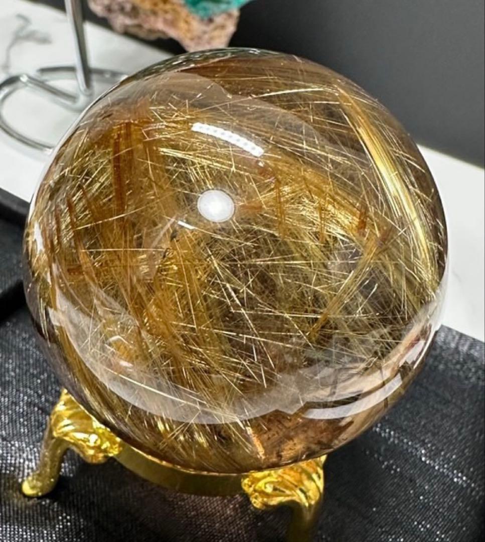 極上品　コレクション級　ゴールドルチルスフィア 丸玉　約5.1cm 日本鑑別書付