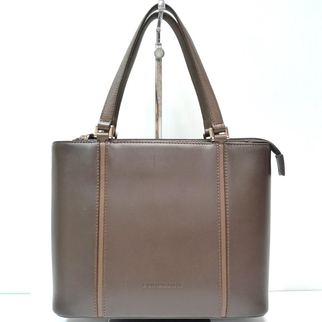 BURBERRY　トートバッグ　レザー　ノバチェック　ブラウン