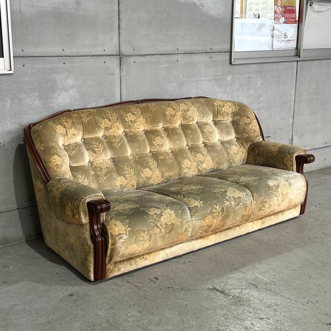 ✿70s✿ 昭和レトロ カリモク 3人掛けソファ ヴィンテージ 応接家具 金華山