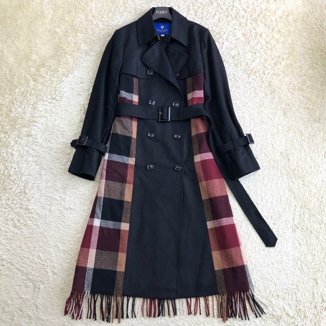極美品 希少 ブルーレーベルクレストブリッジ トレンチコート チェック フリンジ