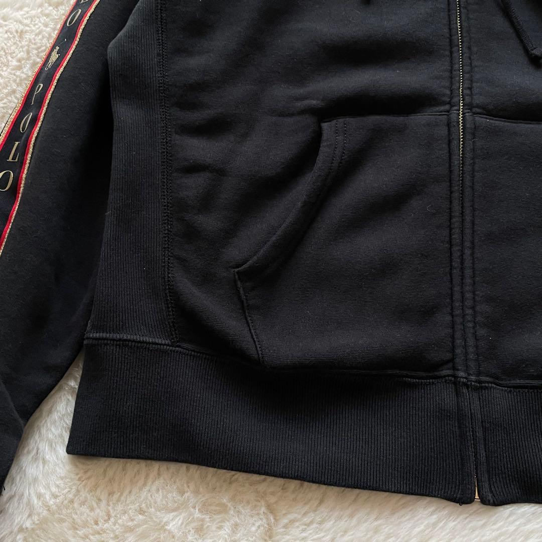 ポロラルフローレン　M ゴールドビッグポニー　ロゴライン フルジップパーカー　黒