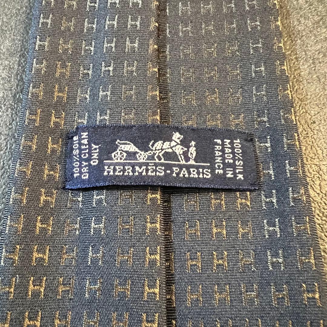 【美品】HERMES　エルメス　ネクタイ　ファソネ　H柄　ネイビー