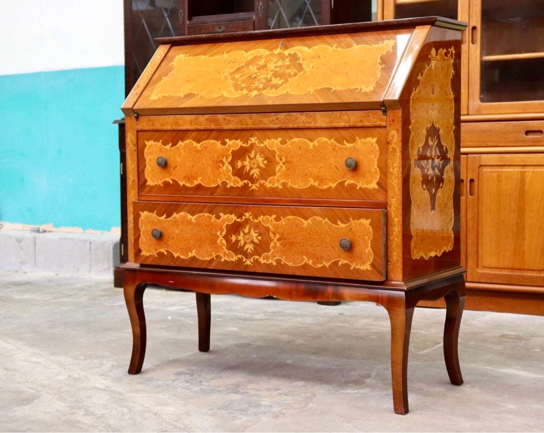 GMIS134○イタリア製 ライティングビューロー デスク 書斎机 学習机 象嵌